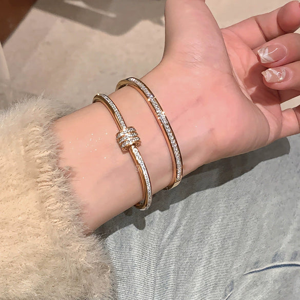 Titanium Steel Zircon Inlaid Niche Geometric Women's Bracelet Real Gold Electroplated