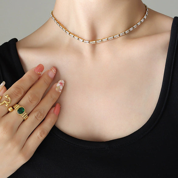 316L Stainless Steel Zircon Jewelry Necklace Bracelet Set Light Luxury Elegant Fashion Electroplated For Women