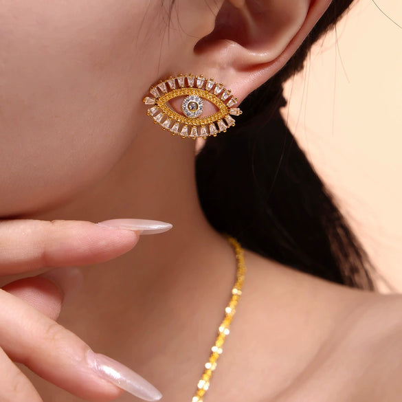 316L Stainless Steel Zircon Jewelry Set With Devil's Eye Pattern And Microinlaid Electroplating For Women