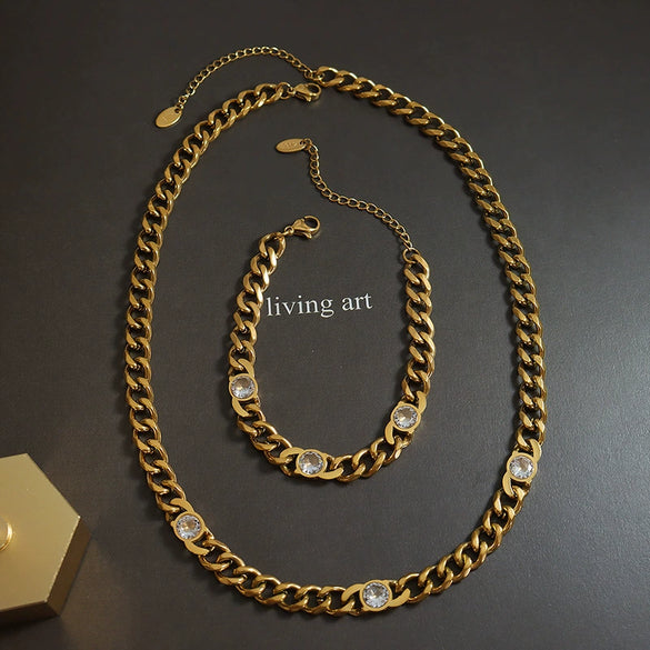 Titanium Steel Zircon Necklace Bracelet Set Electroplating Women's Jewelry