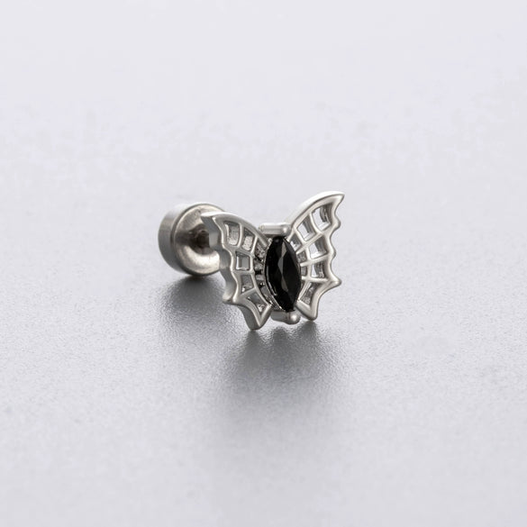 Titanium Steel Zirconia Heart Shape Bow Pattern Perforated Earrings For Women