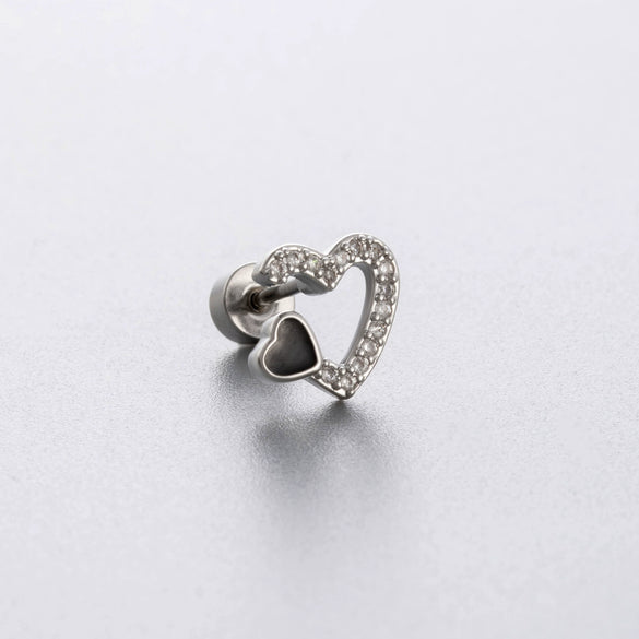 Titanium Steel Zirconia Heart Shape Bow Pattern Perforated Earrings For Women