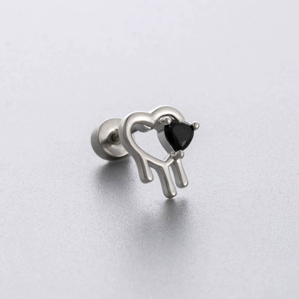 Titanium Steel Zirconia Heart Shape Bow Pattern Perforated Earrings For Women