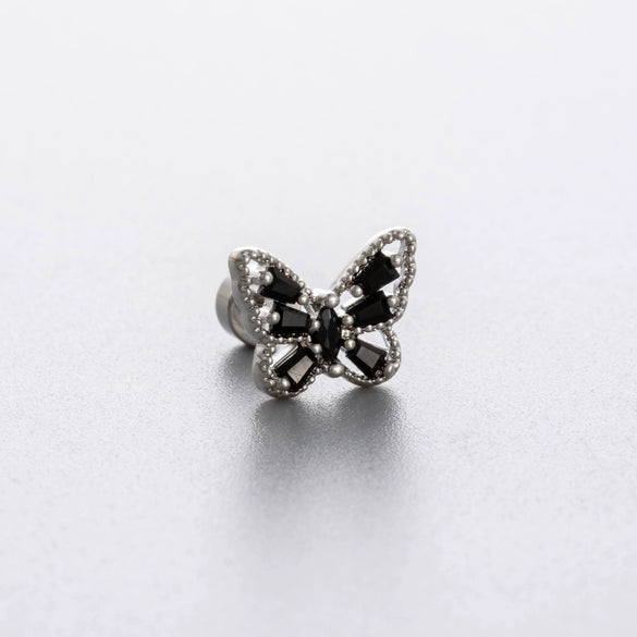 Titanium Steel Zirconia Heart Shape Bow Pattern Perforated Earrings For Women