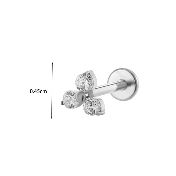 Titanium Zircon Leaf Crown Internal Thread Lip Nail Earrings For Women Puncture Jewelry