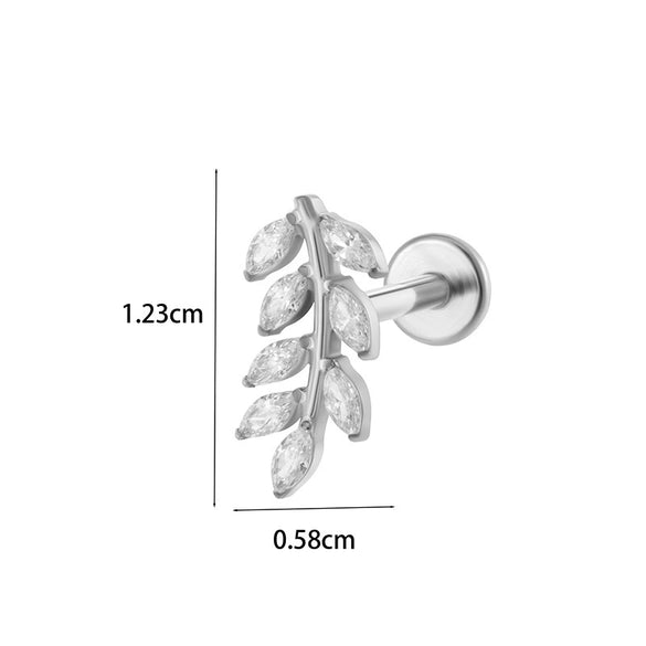 Titanium Zircon Leaf Crown Internal Thread Lip Nail Earrings For Women Puncture Jewelry