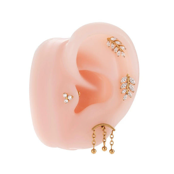 Titanium Zircon Leaf Crown Internal Thread Lip Nail Earrings For Women Puncture Jewelry