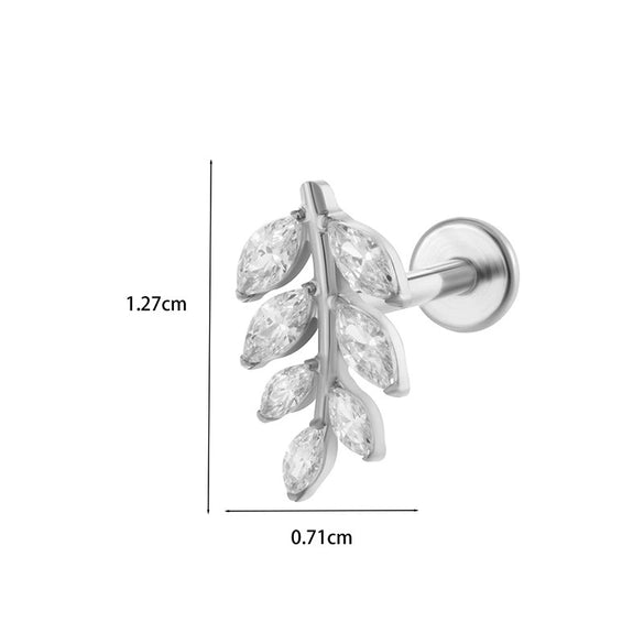 Titanium Zircon Leaf Crown Internal Thread Lip Nail Earrings For Women Puncture Jewelry