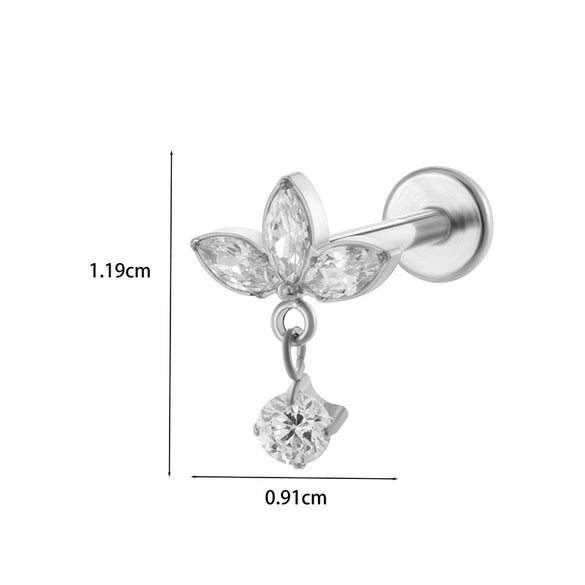 Titanium Zircon Leaf Crown Internal Thread Lip Nail Earrings For Women Puncture Jewelry