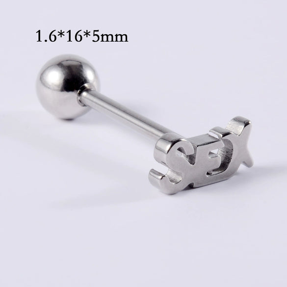 Tongue Ring Stainless Steel Five Stars Punk Stylish Electroplating