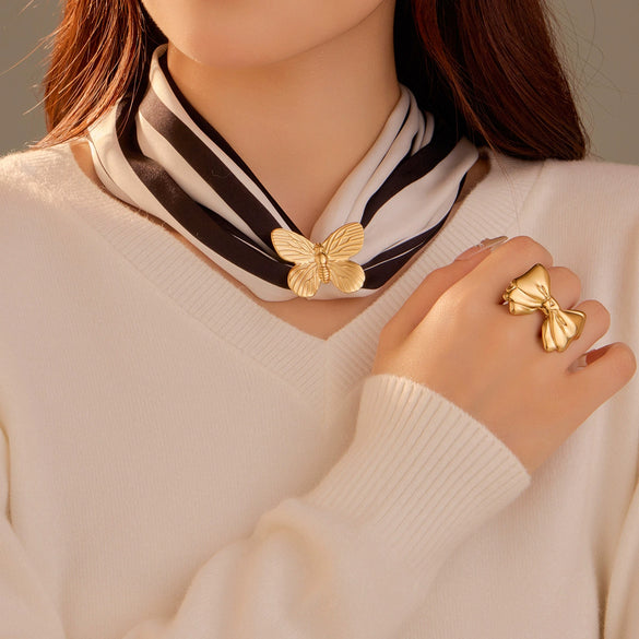 Towel Buckle And Scarf Knot Buckle Dualuse Accessories Titanium Steel Bow Ring Fashion Styling Electroplating For Women