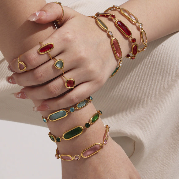 Translucent Czech Glass Stitching Handmade Bracelet With Geometric Pattern In Stainless Steel And Electroplating For Women