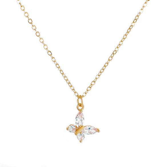 Transparent Crystal Butterfly Inlaid Copper Necklace For Women Light Luxury Niche Design All Match Clavicle Chain Pendant