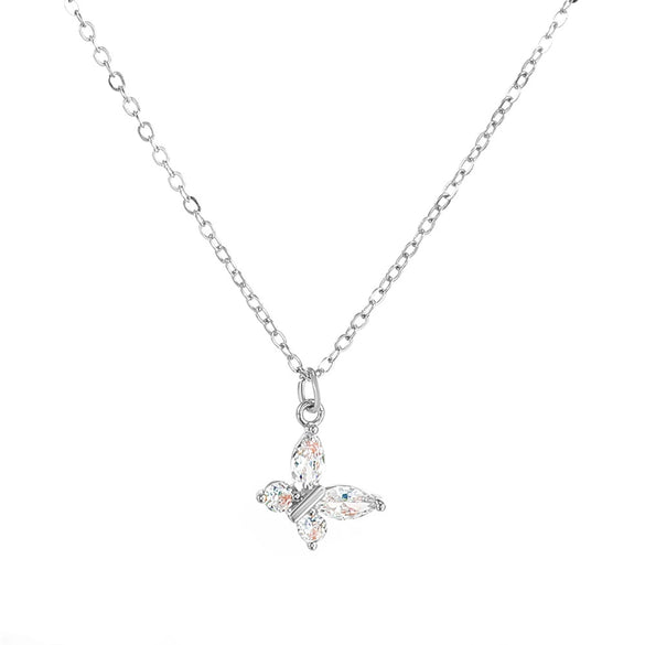 Transparent Crystal Butterfly Inlaid Copper Necklace For Women Light Luxury Niche Design All Match Clavicle Chain Pendant