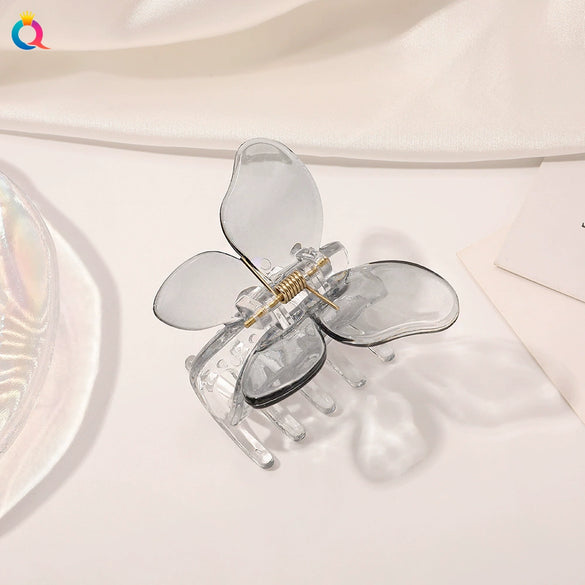 Transparent 3D Butterfly Resin Hair Claw Clip Handmade Elegant Women's Hair Accessory