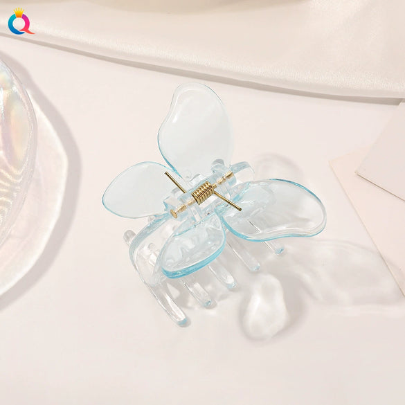 Transparent 3D Butterfly Resin Hair Claw Clip Handmade Elegant Women's Hair Accessory