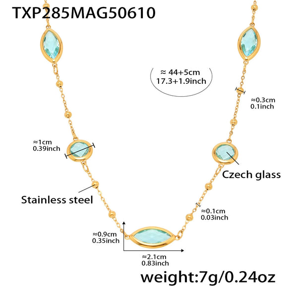 Transparent Imported Glass And Small Steel Bead Elegant Light Luxury Geometric Stainless Steel Women's Necklace With Electroplating
