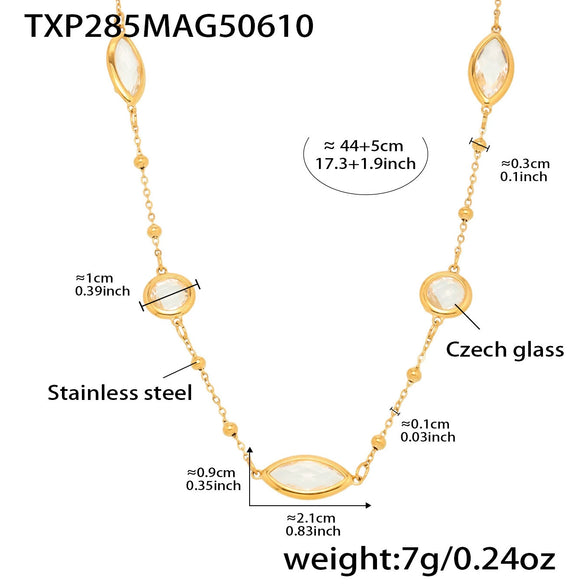 Transparent Imported Glass And Small Steel Bead Elegant Light Luxury Geometric Stainless Steel Women's Necklace With Electroplating