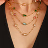 Transparent Imported Glass And Small Steel Bead Elegant Light Luxury Geometric Stainless Steel Women's Necklace With Electroplating