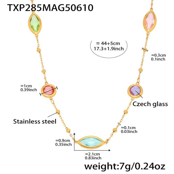 Transparent Imported Glass And Small Steel Bead Elegant Light Luxury Geometric Stainless Steel Women's Necklace With Electroplating