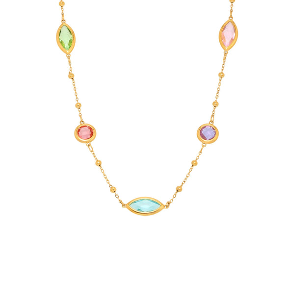 Transparent Imported Glass And Small Steel Bead Elegant Light Luxury Geometric Stainless Steel Women's Necklace With Electroplating
