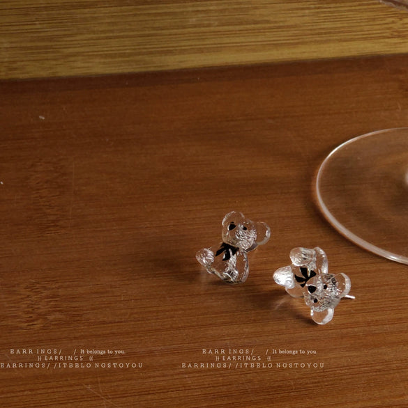 Transparent Resin Bear Earrings With Silver Needle Electroplated Lovely Animal Shape Cute Sweet Earrings For Women