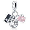 Travel Style Airplane Suitcase Camera Charm Pendant Beads Silver Plated Diy Jewelry Bracelet Accessories With Dripping Oil Design