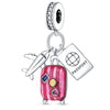 Travel Style Airplane Suitcase Camera Charm Pendant Beads Silver Plated Diy Jewelry Bracelet Accessories With Dripping Oil Design