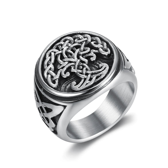 Tree Of Life Stainless Steel Ring With Polished Finish Botanical Design Unisex Fashion Jewelry