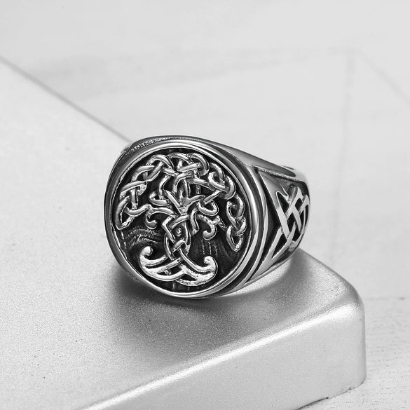 Tree Of Life Stainless Steel Ring With Polished Finish Botanical Design Unisex Fashion Jewelry