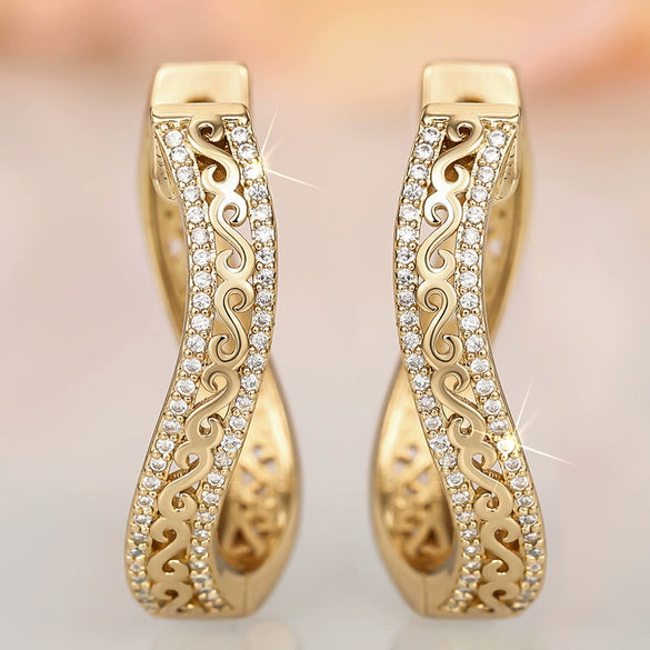 Trendy Bohemian Palace Style Geometric Sshaped Microinlaid Hollow Irregular Zircon Copper Earrings For Women