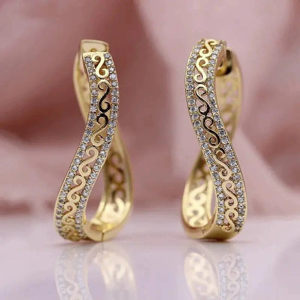 Trendy Bohemian Palace Style Geometric Sshaped Microinlaid Hollow Irregular Zircon Copper Earrings For Women
