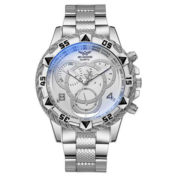 Trendy Business Men's Round Dial Alloy Band Watch With Ordinary Glass Mirror