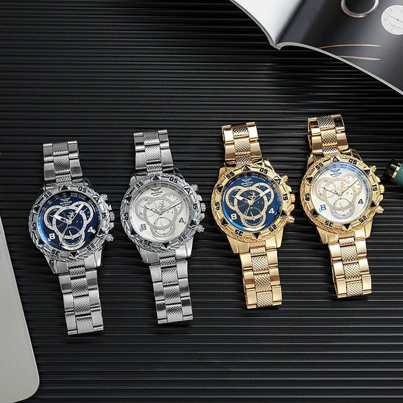 Trendy Business Men's Round Dial Alloy Band Watch With Ordinary Glass Mirror