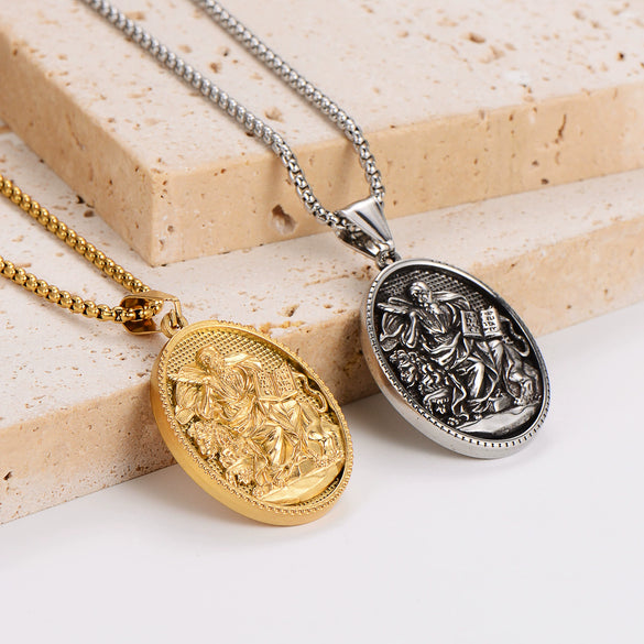 Trendy Cool Powder Casted Geometric Personality Design St Mark's Book Pendant Necklace