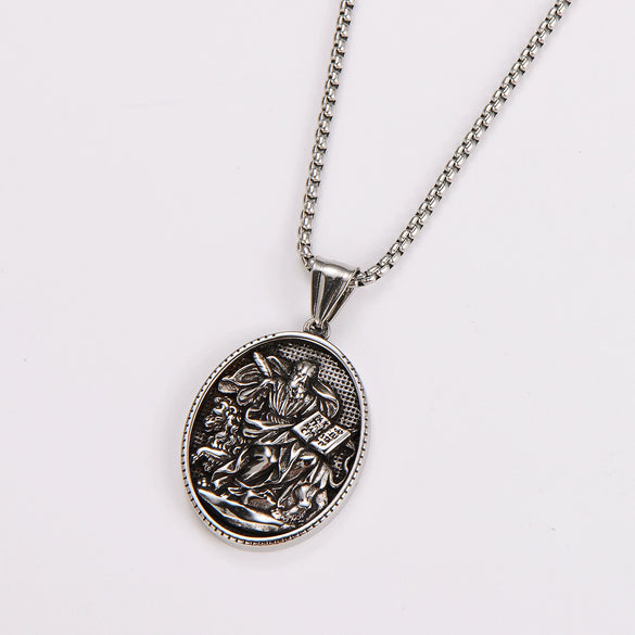 Trendy Cool Powder Casted Geometric Personality Design St Mark's Book Pendant Necklace