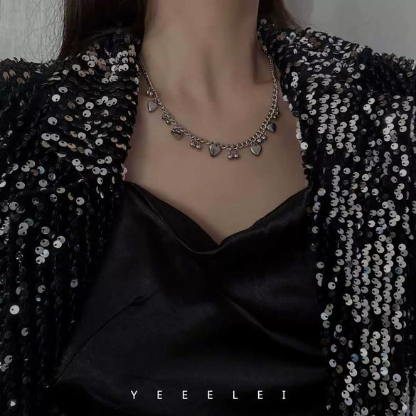 Trendy Electroplated Alloy Multi Heart Pendant Necklace With Conventional Chain For Women Stylish Clavicle Chain Accessory
