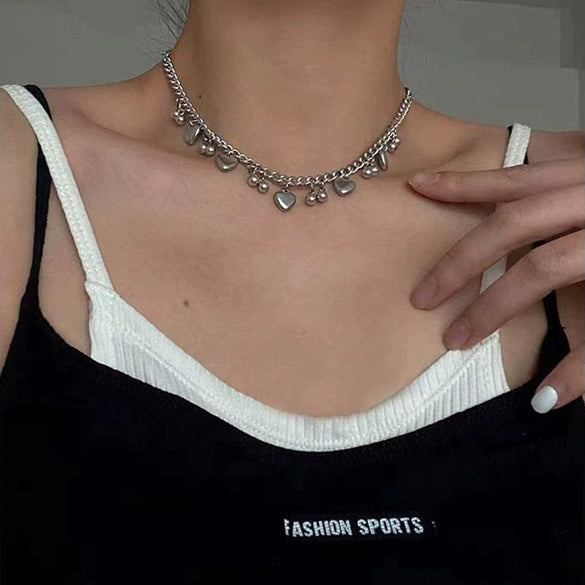 Trendy Electroplated Alloy Multi Heart Pendant Necklace With Conventional Chain For Women Stylish Clavicle Chain Accessory
