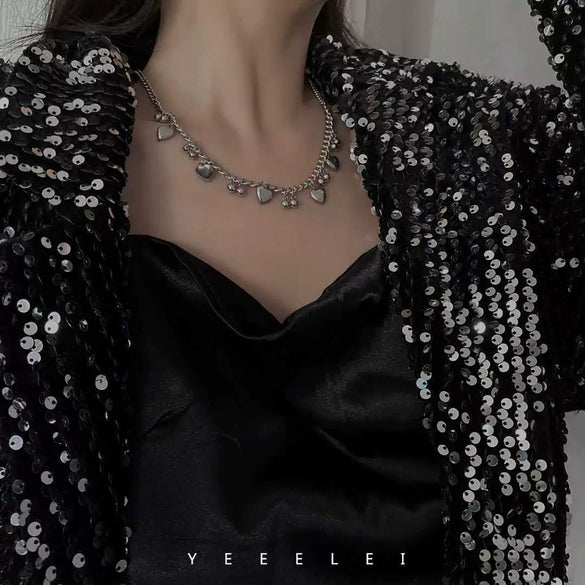 Trendy Electroplated Alloy Multi Heart Pendant Necklace With Conventional Chain For Women Stylish Clavicle Chain Accessory
