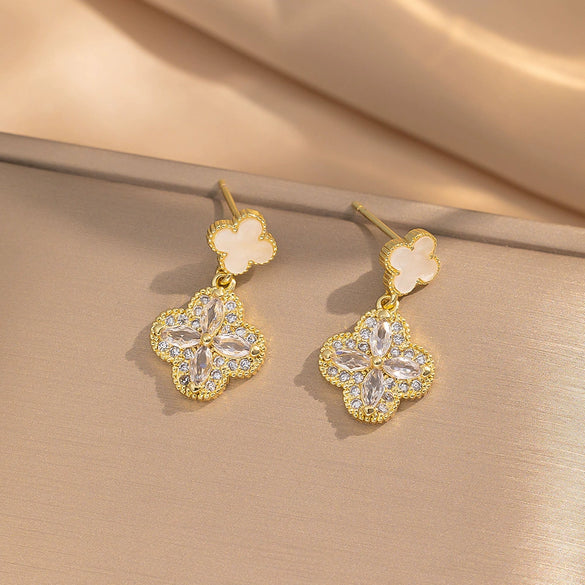 Trendy Elegant Fourleaf Clover Women's Earrings Copper Geometric Electroplating