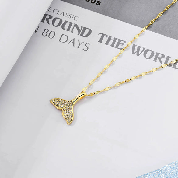 Trendy Elegant Simple Fishtail Clavicle Chain For Female With Zircon Niche Design Alloy And Titanium Steel Electroplating Treatment
