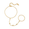 Trendy Elegant Women's Geometric Stainless Steel Real Gold Plated Finger Chain Hand Accessory