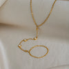 Trendy Elegant Women's Geometric Stainless Steel Real Gold Plated Finger Chain Hand Accessory