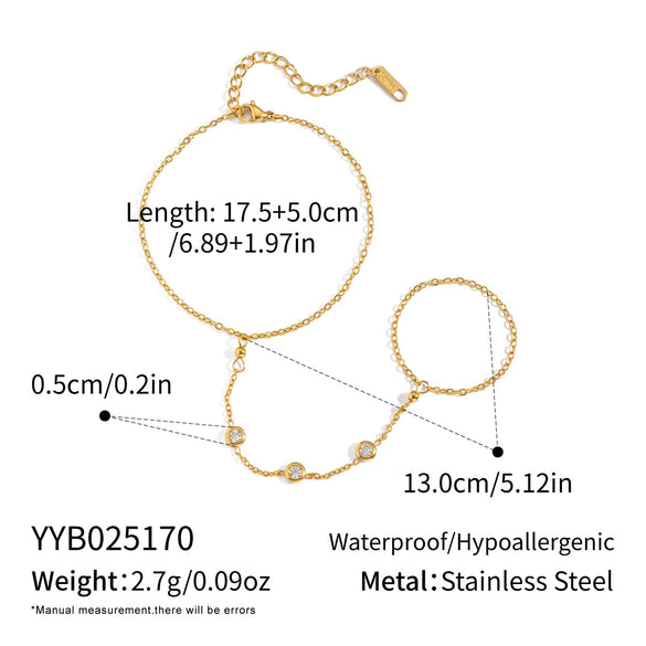 Trendy Elegant Women's Geometric Stainless Steel Real Gold Plated Finger Chain Hand Accessory