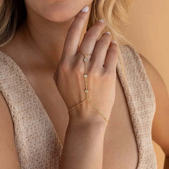 Trendy Elegant Women's Geometric Stainless Steel Real Gold Plated Finger Chain Hand Accessory