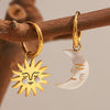Trendy Exaggerated Stainless Steel 18K Gold Plated Sun And Moon Geometric Pendant Earrings For Women