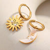 Trendy Exaggerated Stainless Steel 18K Gold Plated Sun And Moon Geometric Pendant Earrings For Women