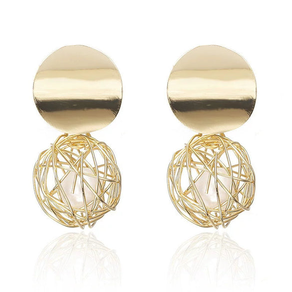 Trendy Fashion Alloy Earrings With Diamond Zircon And Pearl For Women Electroplated Geometric Design