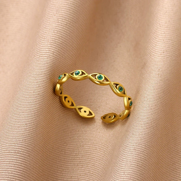 Trendy Fashion Devil's Eye Opening Ring Stainless Steel Gold Plated