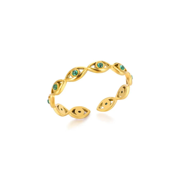 Trendy Fashion Devil's Eye Opening Ring Stainless Steel Gold Plated